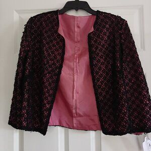 Vintage 60's Black Ribbon Knit Pink Blazer Evening Bolero Jacket